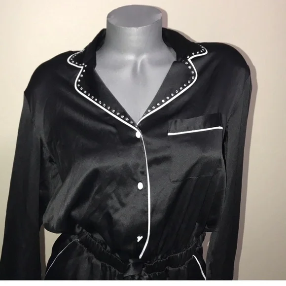 Victoria’s Secret Satin Rhinestone Romper Jumpsuit Faux-wrap.Size Large. NWT